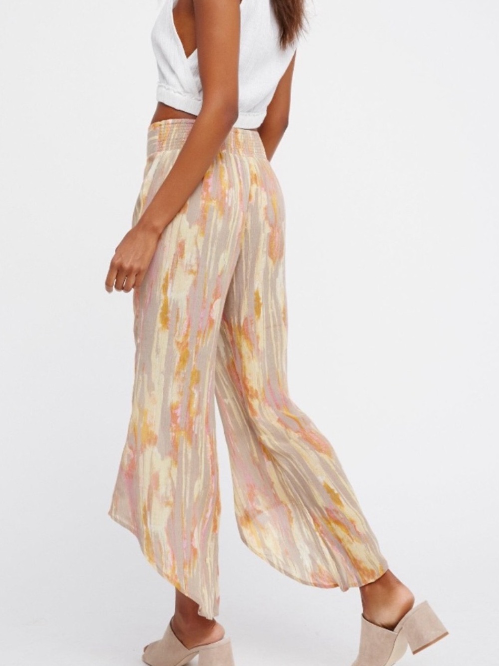 Free People Dancing Days Pants Gauze Flowy Pink Yellow Size Medium - Picture 4 of 10